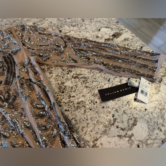 Aidan Mattox Silver and Beige Sequin Embellished Gown - Picture 11 of 15